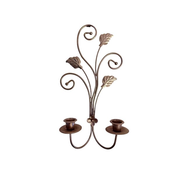 Regency Brass Taper Candle Sconce Decorative Romantic Wall Mounted Leaf Scroll - Picture 11 of 12